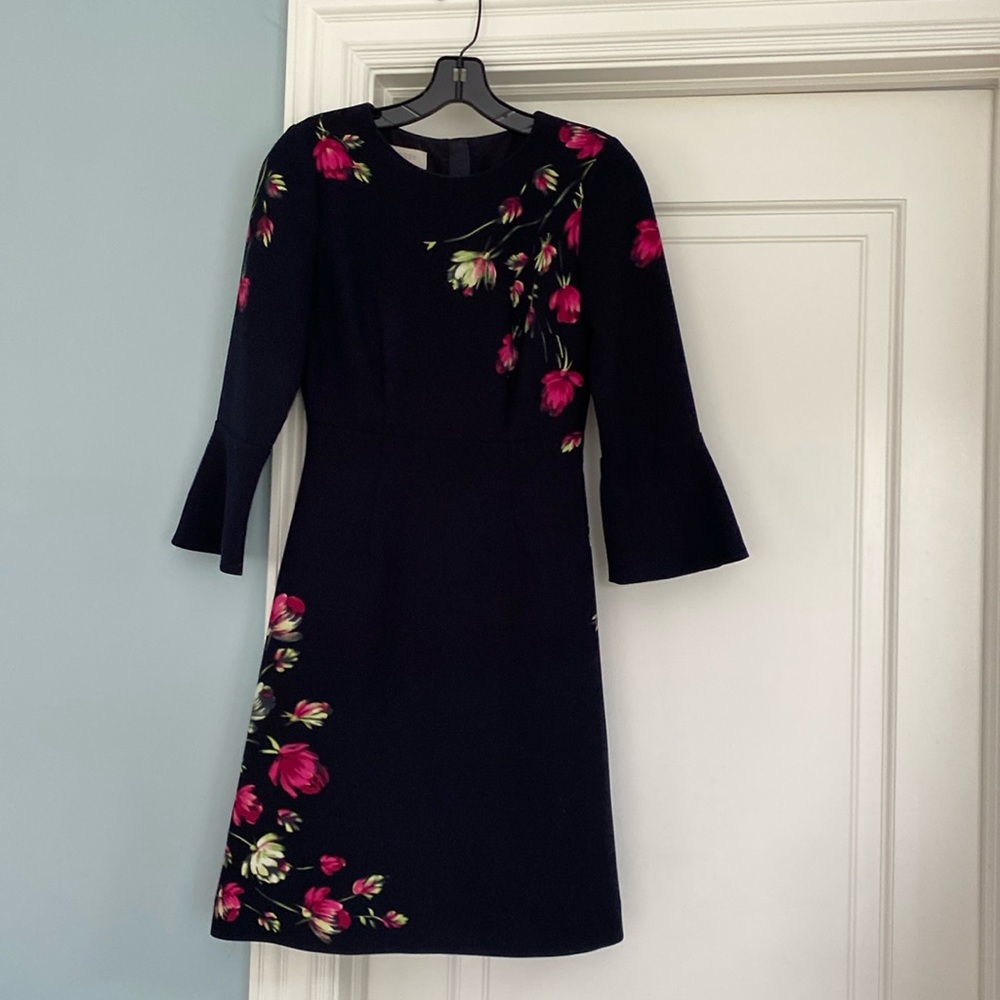 Black Mini Dress with Pink Floral Embroidery